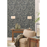 Rowan Black Wallpaper with Botanical Berry and Leaf Motif - York AC9135