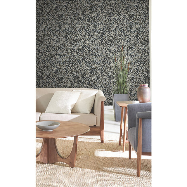 Rowan Black Wallpaper with Botanical Berry and Leaf Motif - York AC9135