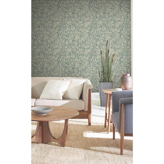 Rowan Teal Wallpaper with Botanical Berry and Leaf Motif - York AC9137