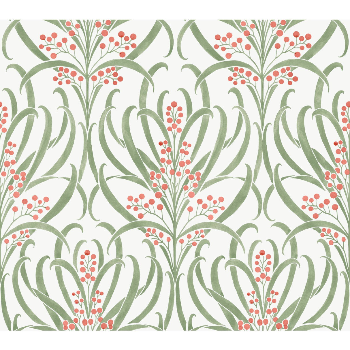 Calluna White & Berry Metallic Wallpaper with Arts and Crafts Floral Motif - York AC9141