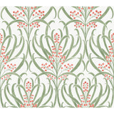 Calluna White & Berry Metallic Wallpaper with Arts and Crafts Floral Motif - York AC9141