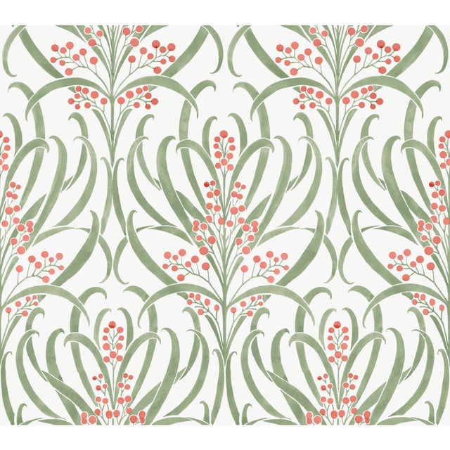 Calluna White & Berry Metallic Wallpaper with Arts and Crafts Floral Motif - York AC9141