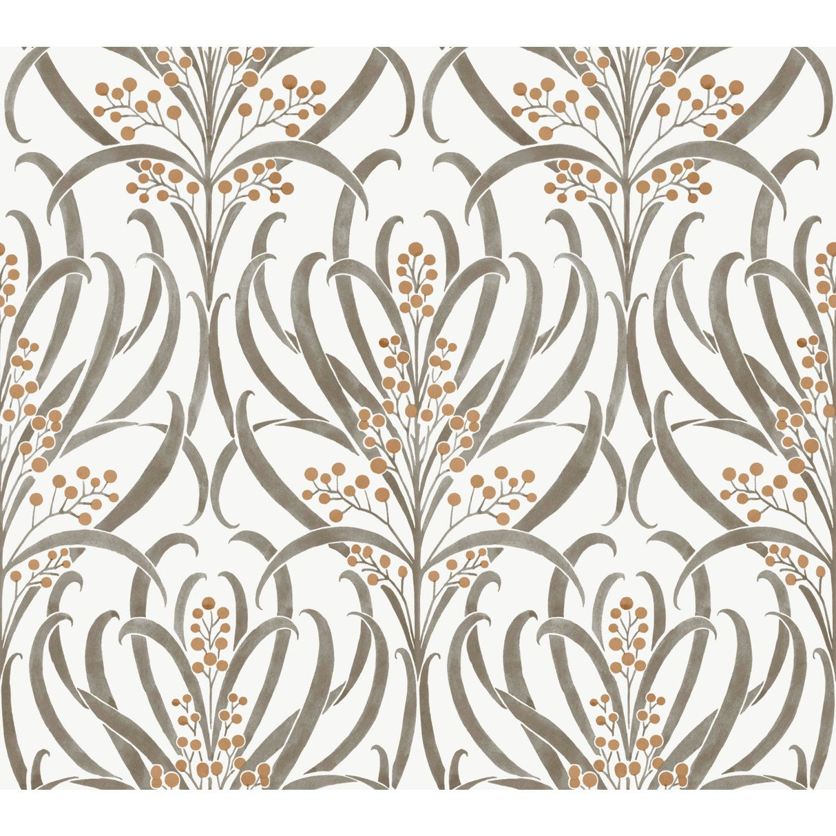 Calluna White & Taupe Metallic Wallpaper with Arts & Crafts Floral Motif - York AC9142