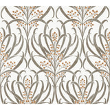 Calluna White & Taupe Metallic Wallpaper with Arts & Crafts Floral Motif - York AC9142