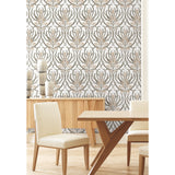 Calluna White & Taupe Metallic Wallpaper with Arts & Crafts Floral Motif - York AC9142