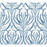 Calluna White & Blue Metallic Wallpaper with Floral Arts & Crafts Motif - York AC9143