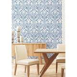 Calluna White & Blue Metallic Wallpaper with Floral Arts & Crafts Motif - York AC9143