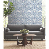 Calluna White & Blue Metallic Wallpaper with Floral Arts & Crafts Motif - York AC9143