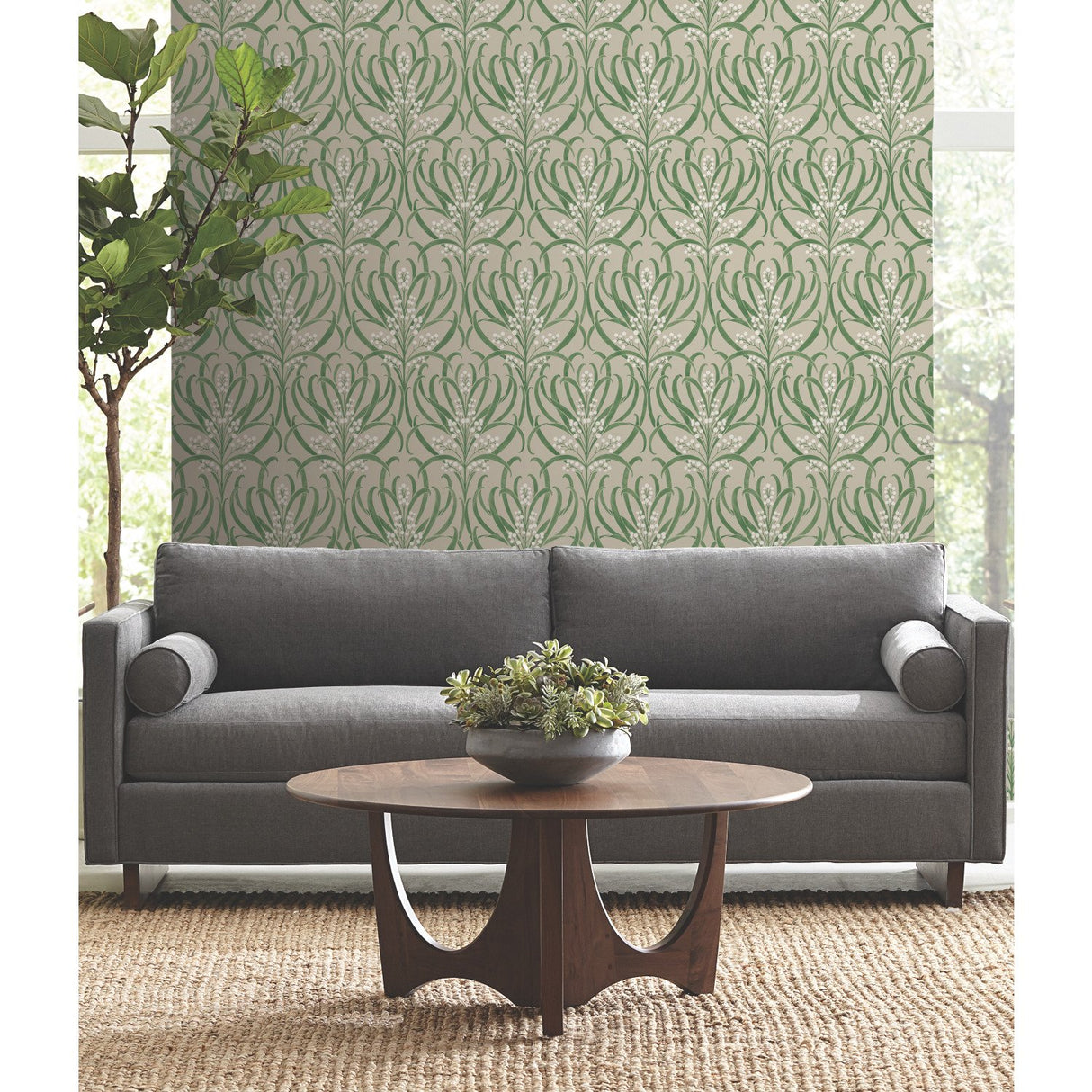 Calluna Linen Metallic Wallpaper with Floral Botanical Pattern - York AC9144