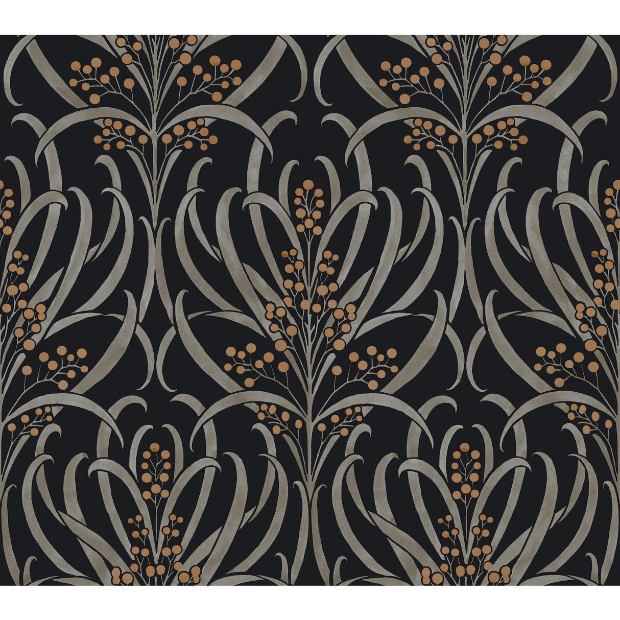 Calluna Black & Gold Metallic Wallpaper with Floral Arts & Crafts Motif - York AC9145
