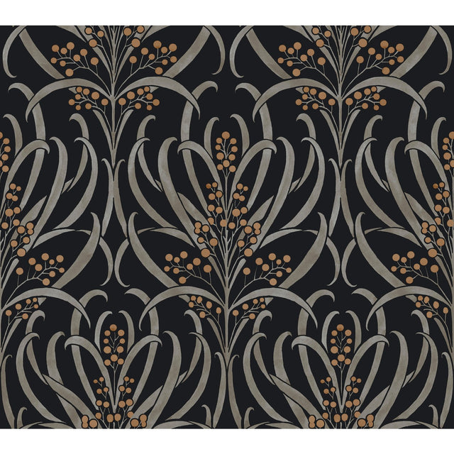 Calluna Black & Gold Metallic Wallpaper with Floral Arts & Crafts Motif - York AC9145