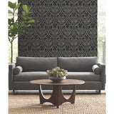 Calluna Black & Gold Metallic Wallpaper with Floral Arts & Crafts Motif - York AC9145
