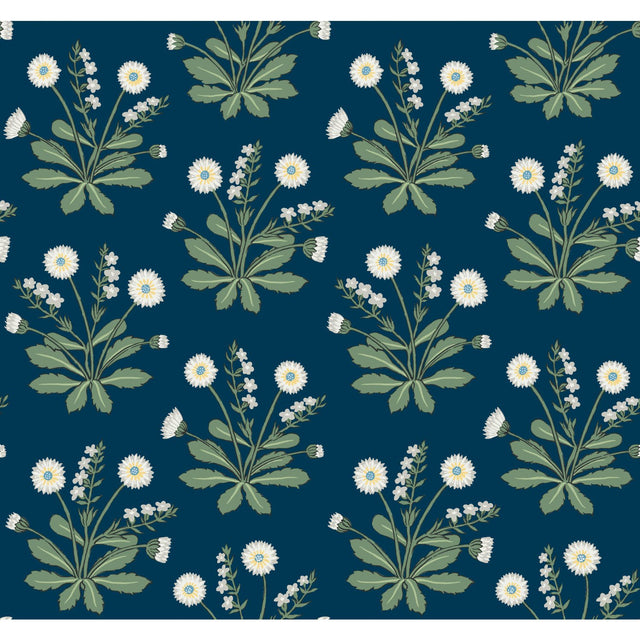 Meadow Flowers Navy & White Wallpaper with Floral Botanical Motif - York AC9151