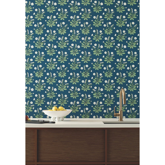 Meadow Flowers Navy & White Wallpaper with Floral Botanical Motif - York AC9151