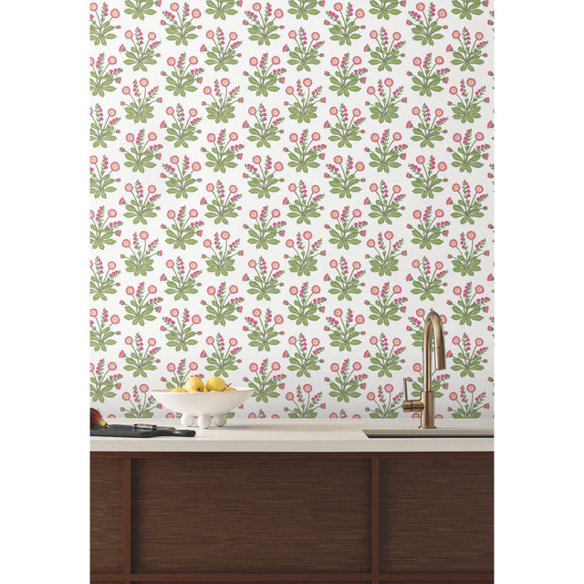 Meadow Flowers White & Rose Wallpaper with Arts and Crafts Floral Pattern - York AC9153
