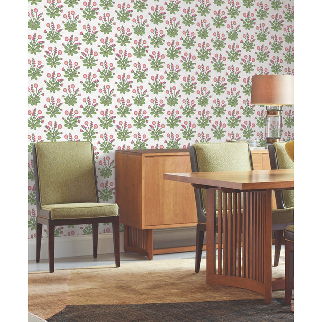 Meadow Flowers White & Rose Wallpaper with Arts and Crafts Floral Pattern - York AC9153