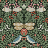 Butterfly Garden Green Metallic Wallpaper with Botanical Birds and Butterflies Pattern - York AC9161