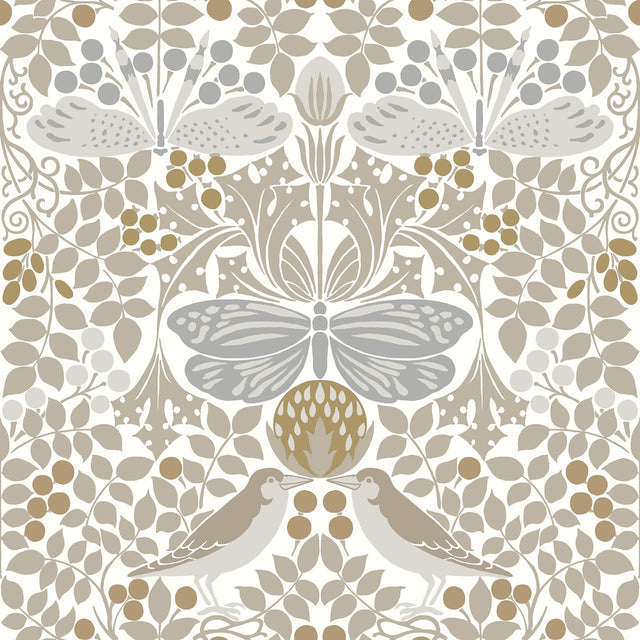 Butterfly Garden White Wallpaper with Botanical Animals Motif - York AC9163