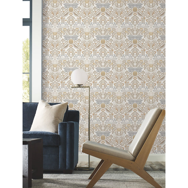 Butterfly Garden White Wallpaper with Botanical Animals Motif - York AC9163