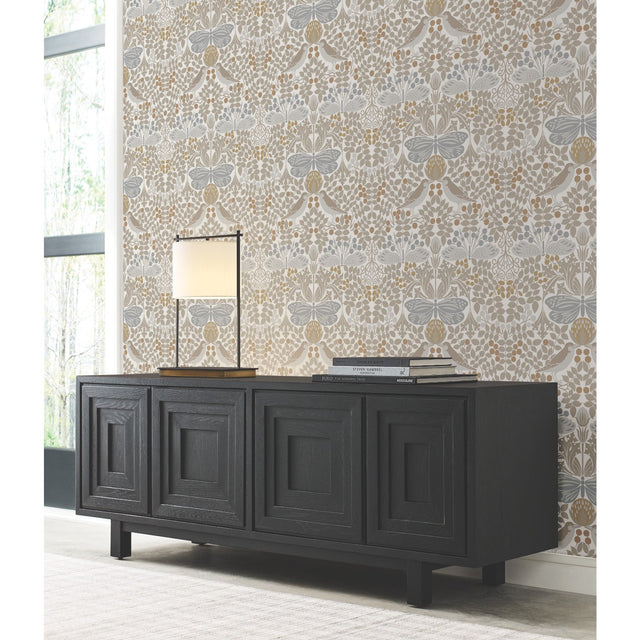 Butterfly Garden White Wallpaper with Botanical Animals Motif - York AC9163