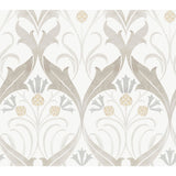 Pine Cone Ribbon Neutral Wallpaper with Arts & Crafts Botanical Motif - York AC9172
