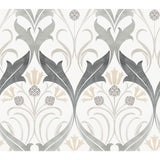 Pine Cone Ribbon Charcoal Metallic Wallpaper with Arts and Crafts Floral Motif - York AC9174