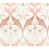 Pine Cone Ribbon Blush Wallpaper with Arts & Crafts Floral Motif - York AC9175