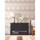 Pine Cone Ribbon Blush Wallpaper with Arts & Crafts Floral Motif - York AC9175