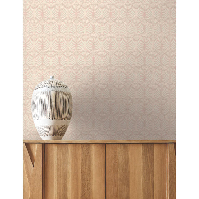 Craftsman Blush Geometric Wallpaper with Arts and Crafts Motif - York AC9186