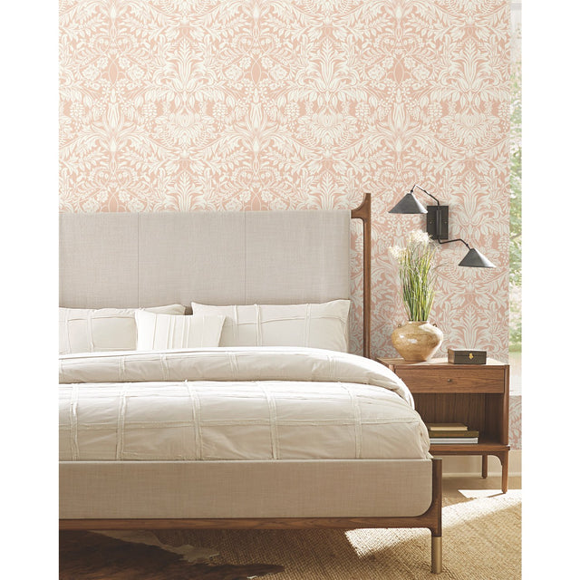 Lockwood Damask Blush Wallpaper with Arts and Crafts Botanical Damask Motif - York AC9191