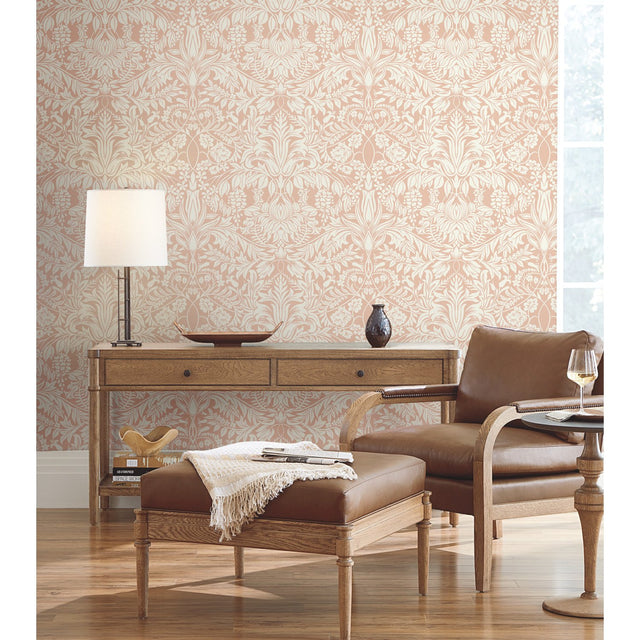 Lockwood Damask Blush Wallpaper with Arts and Crafts Botanical Damask Motif - York AC9191