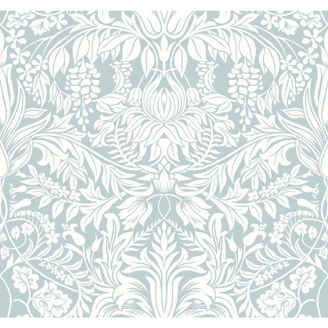 Lockwood Damask Light Blue Wallpaper with Arts and Crafts Botanical Damask - York AC9192