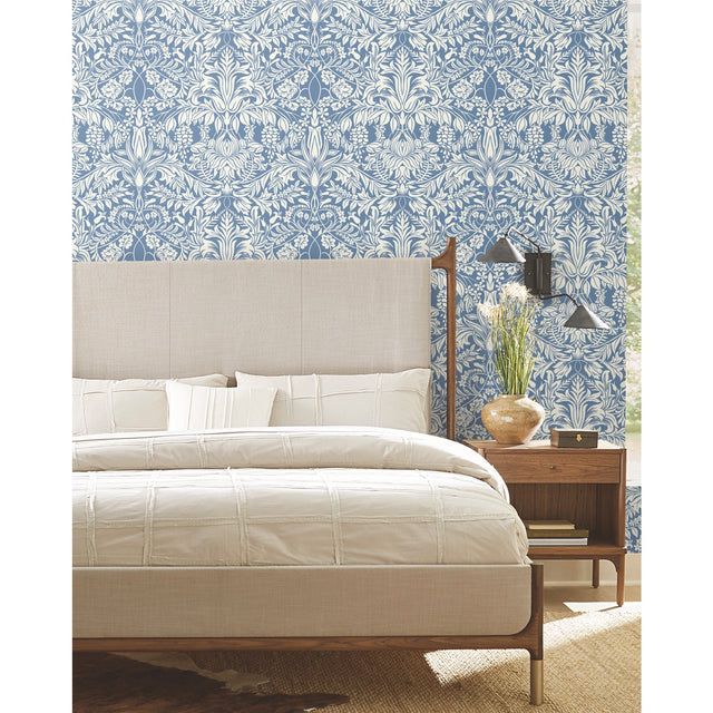 Lockwood Damask Blue Wallpaper