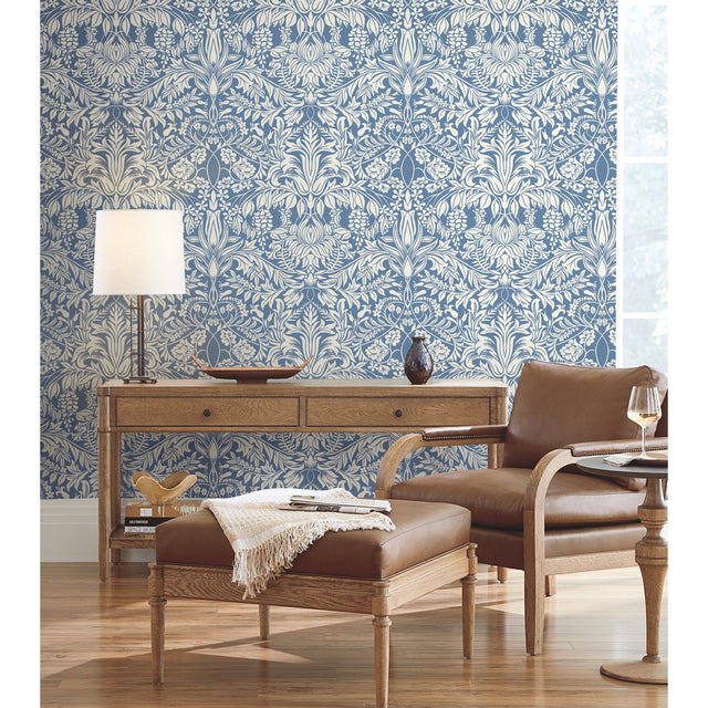 Lockwood Damask Blue Wallpaper