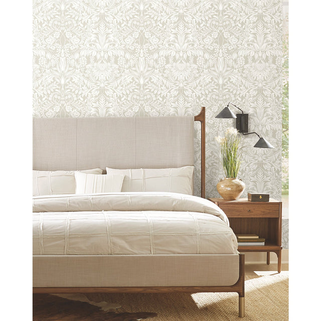 Lockwood Damask Beige Wallpaper with Botanical Damask Pattern - York AC9194