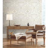 Lockwood Damask Beige Wallpaper with Botanical Damask Pattern - York AC9194