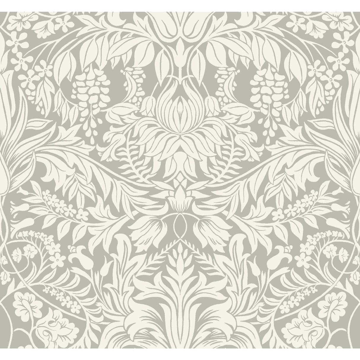 Lockwood Damask Grey Wallpaper with Botanical Damask Motif - York AC9195