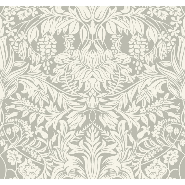 Lockwood Damask Grey Wallpaper with Botanical Damask Motif - York AC9195