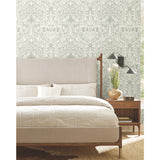 Lockwood Damask Grey Wallpaper with Botanical Damask Motif - York AC9195