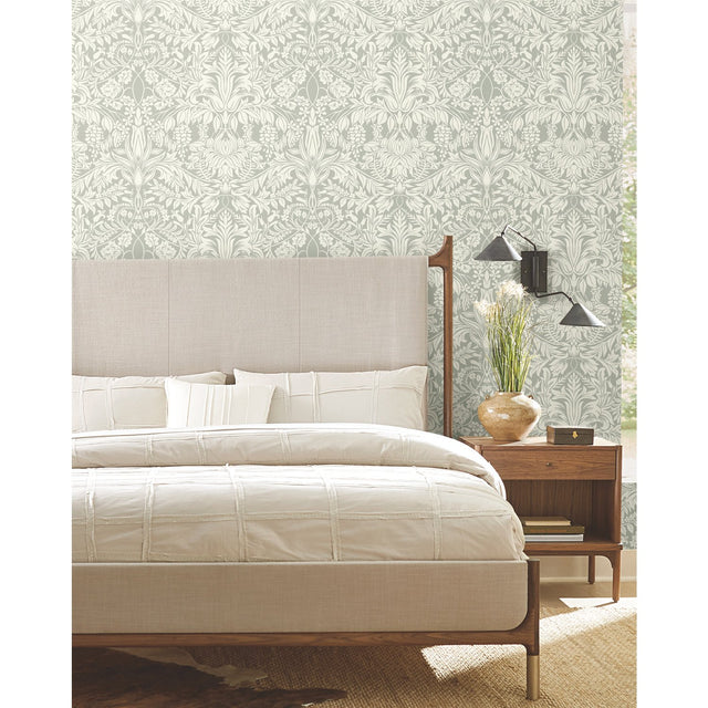 Lockwood Damask Grey Wallpaper with Botanical Damask Motif - York AC9195