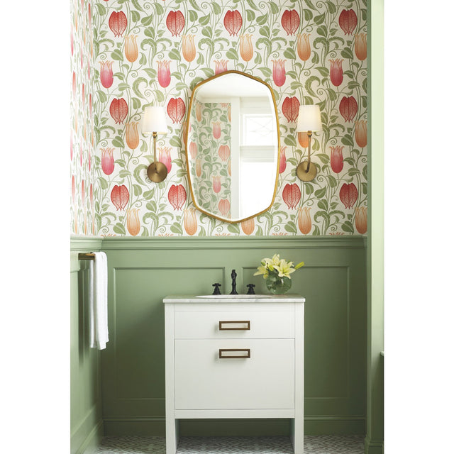 Canterbury Bells White & Brights Wallpaper with Arts and Crafts Floral Motif - York AC9201