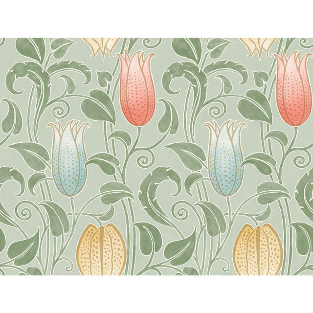 Canterbury Bells Sage Wallpaper with Arts and Crafts Floral Motif - York AC9202
