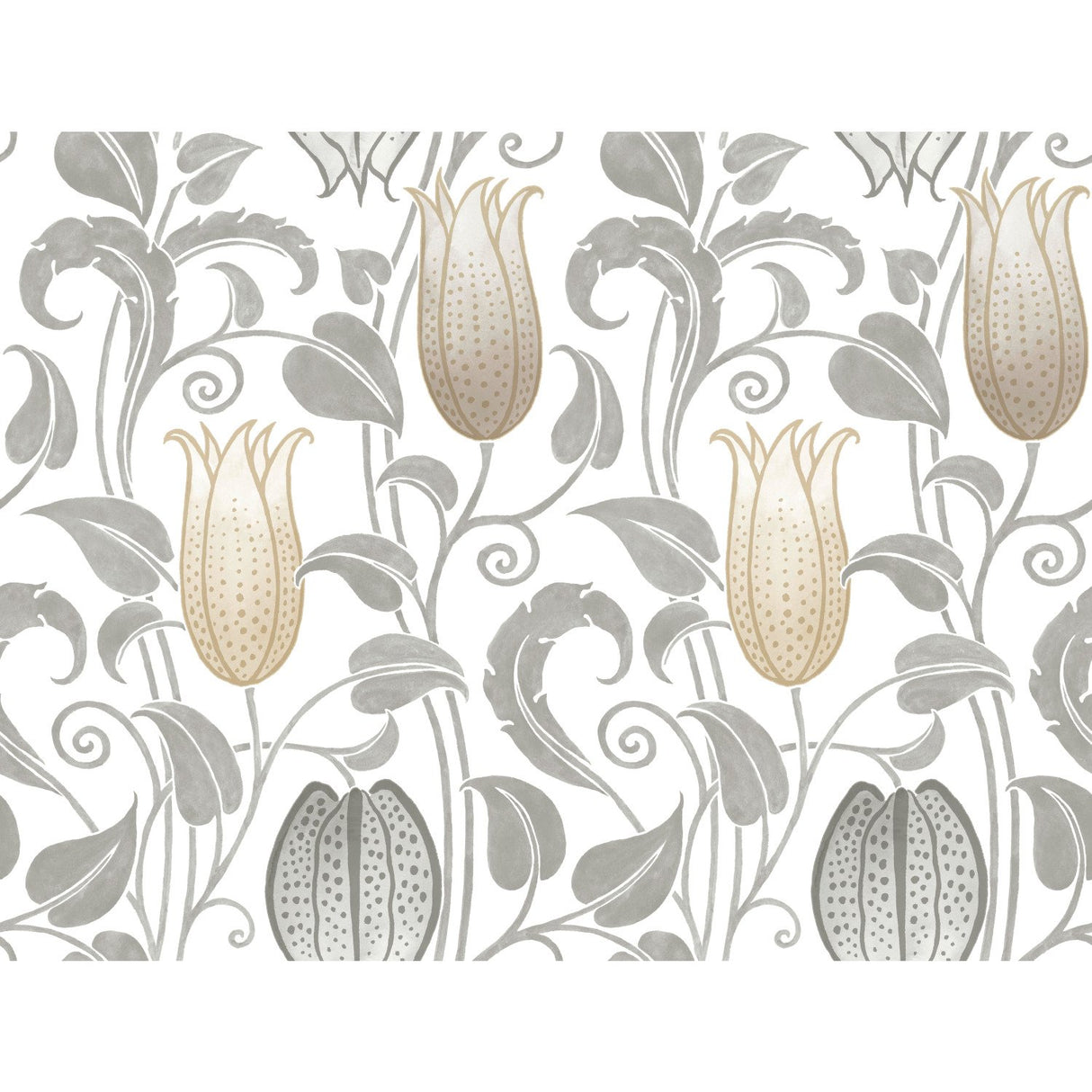 Canterbury Bells Neutral Wallpaper with Arts and Crafts Floral Motif - York AC9204