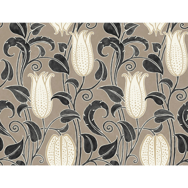 Canterbury Bells Taupe Wallpaper with Arts and Crafts Floral Pattern - York AC9206