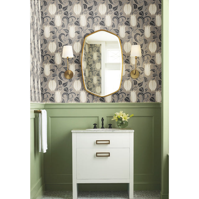 Canterbury Bells Taupe Wallpaper with Arts and Crafts Floral Pattern - York AC9206