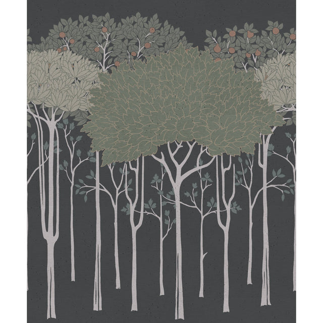 Oakwood Grove Black Wallpaper with Botanical Forest Motif - York AC9222D