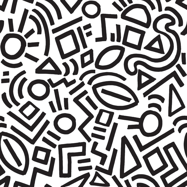 Doodle Abstract Black Peel & Stick Wallpaper with Modern Geometric Graphic Pattern - NuWallpaper AES4789