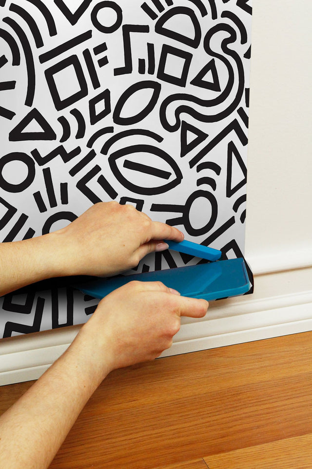 Doodle Abstract Black Peel & Stick Wallpaper with Modern Geometric Graphic Pattern - NuWallpaper AES4789