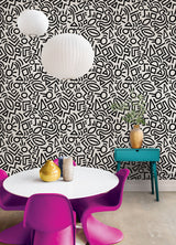 Doodle Abstract Black Peel & Stick Wallpaper with Modern Geometric Graphic Pattern - NuWallpaper AES4789