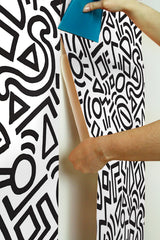 Doodle Abstract Black Peel & Stick Wallpaper with Modern Geometric Graphic Pattern - NuWallpaper AES4789